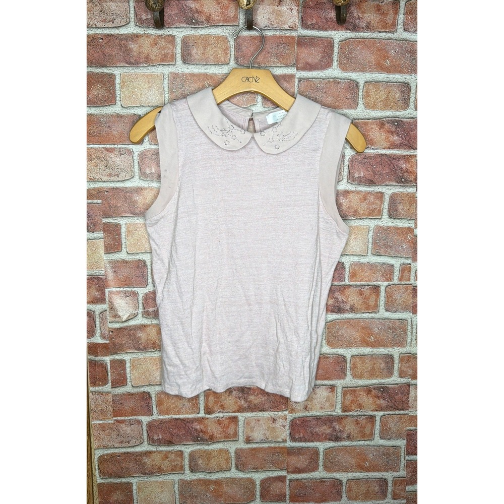 LC Lauren Conrad Runway Pink‎ Beaded Peter Pan Collar Sleeveless Top XS Womens